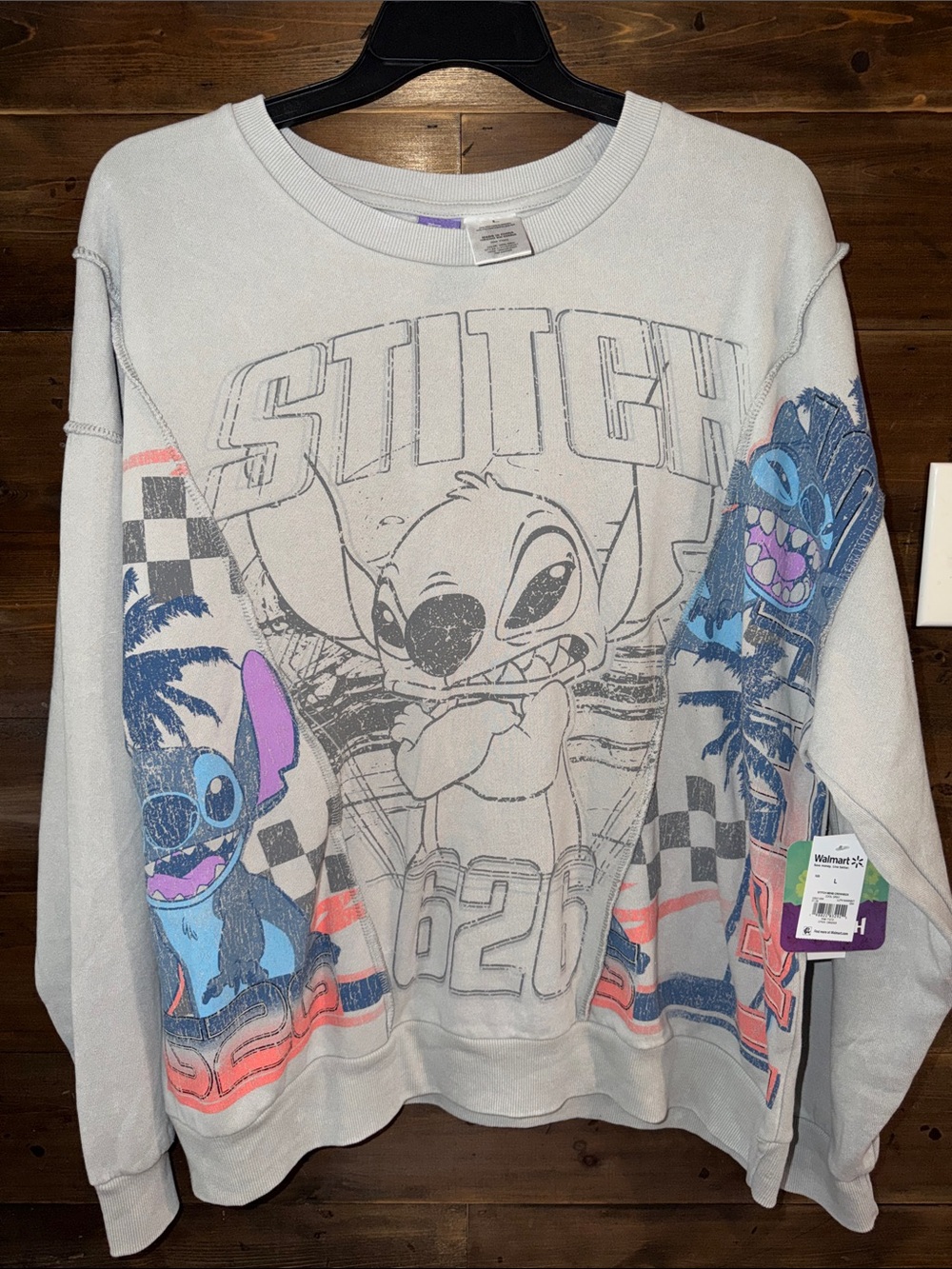 Stitch Graphic Crewneck Sweatshirt - Light Gray
